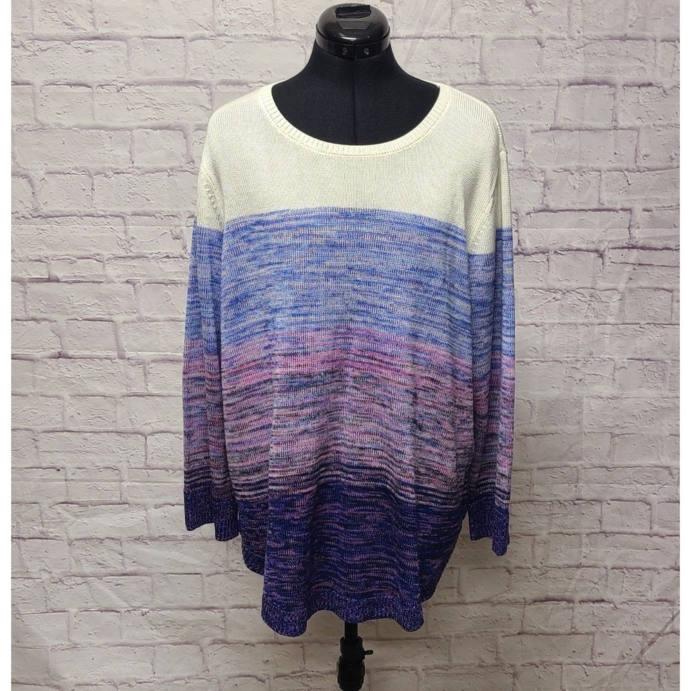 Allison Daley Woman Blue Purple Ombre Space Dye Knit Sweater 1X Relaxed Fit
